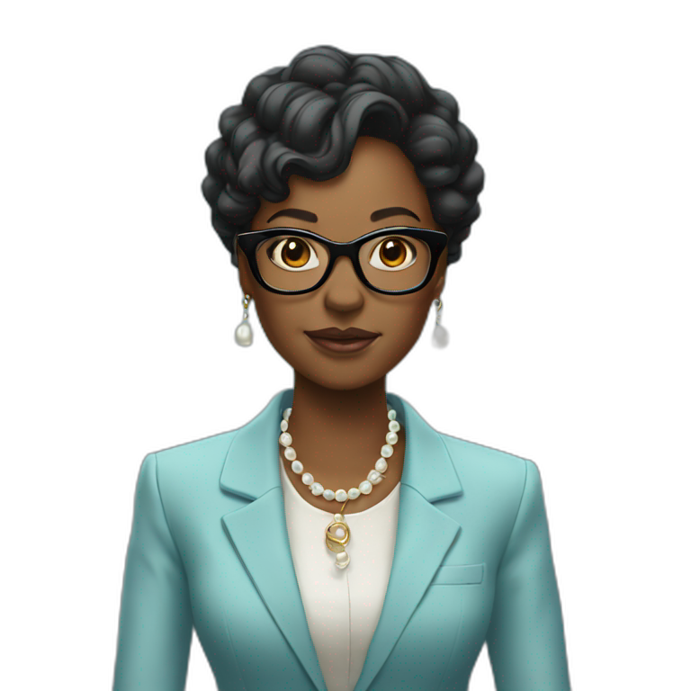boss black woman, glasses, baby blue blazer, pearl necklace emoji