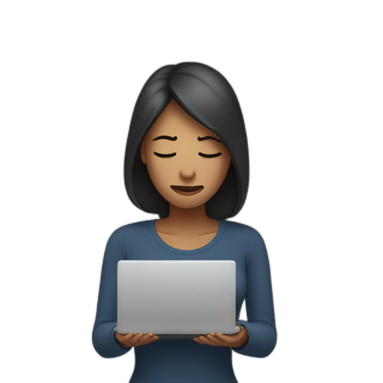 woman stressed with laptop holding head emoji