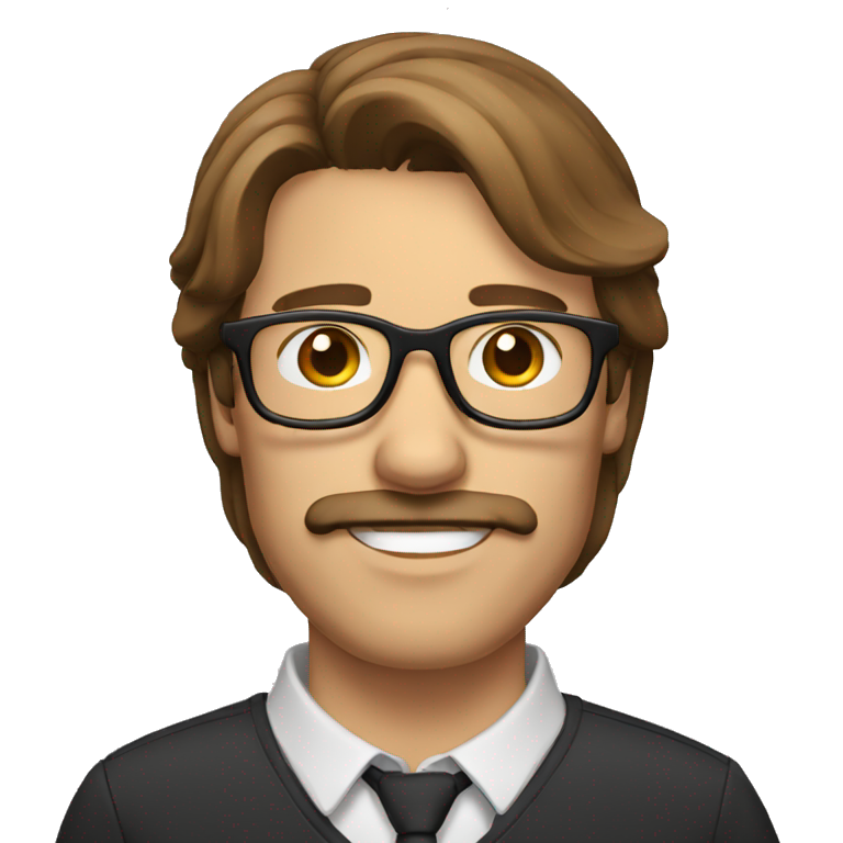 Man with brown hair, brown mustache, beard and glasses emoji