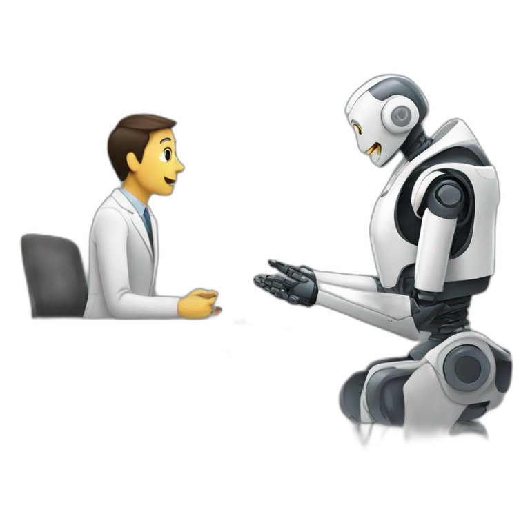 Robot interviewing a persin emoji