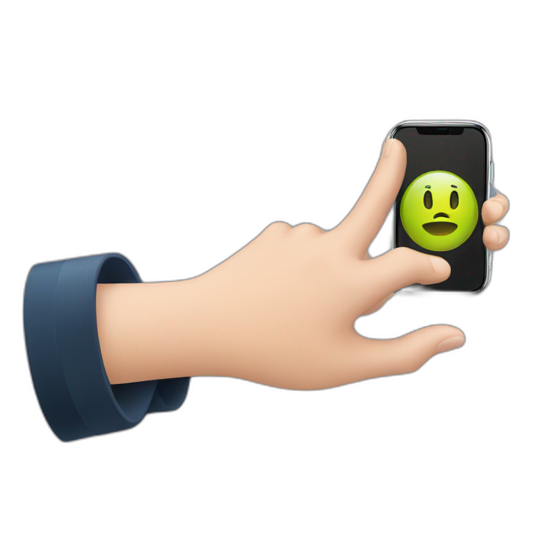 Hand holding iphone with clock on screen emoji