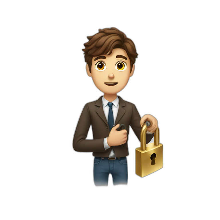 Classy young man brown-haired struggling to get a key into a lock emoji