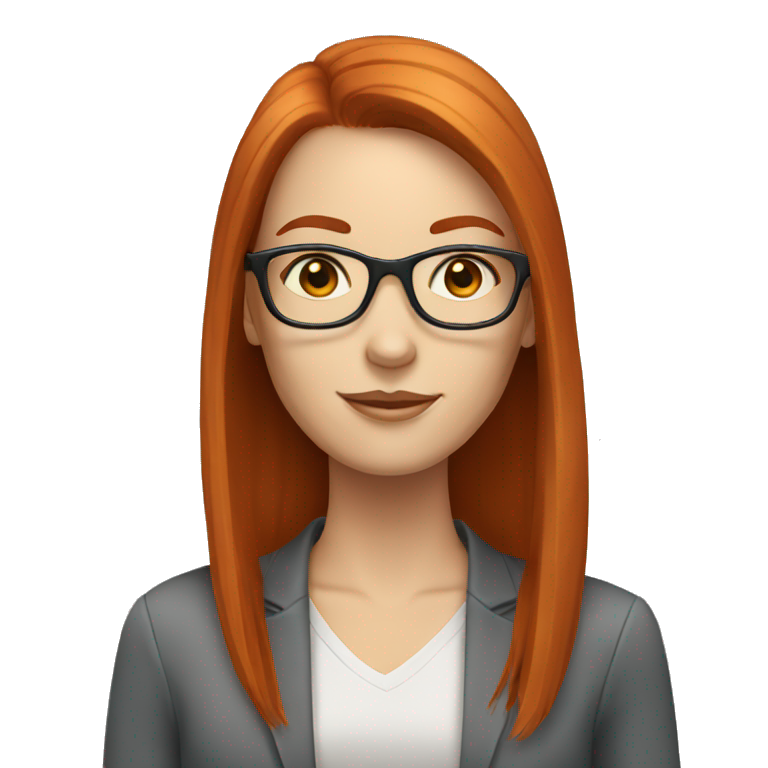 redhead white woman with long straight hair and glasses emoji