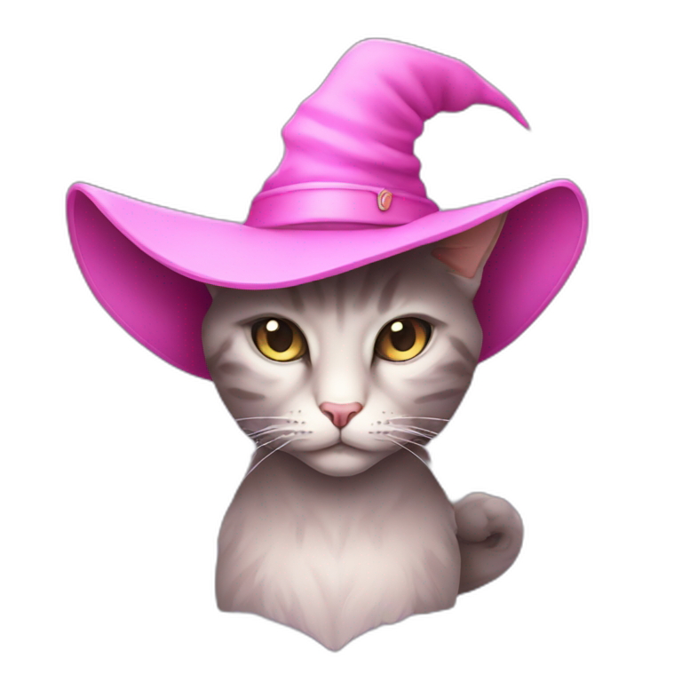 witchcat with pink eyes and light pink hat emoji