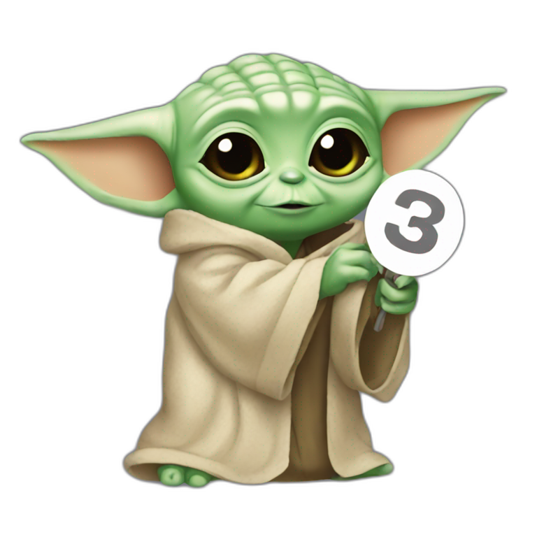 Baby Yoda holding a number 3 sign emoji