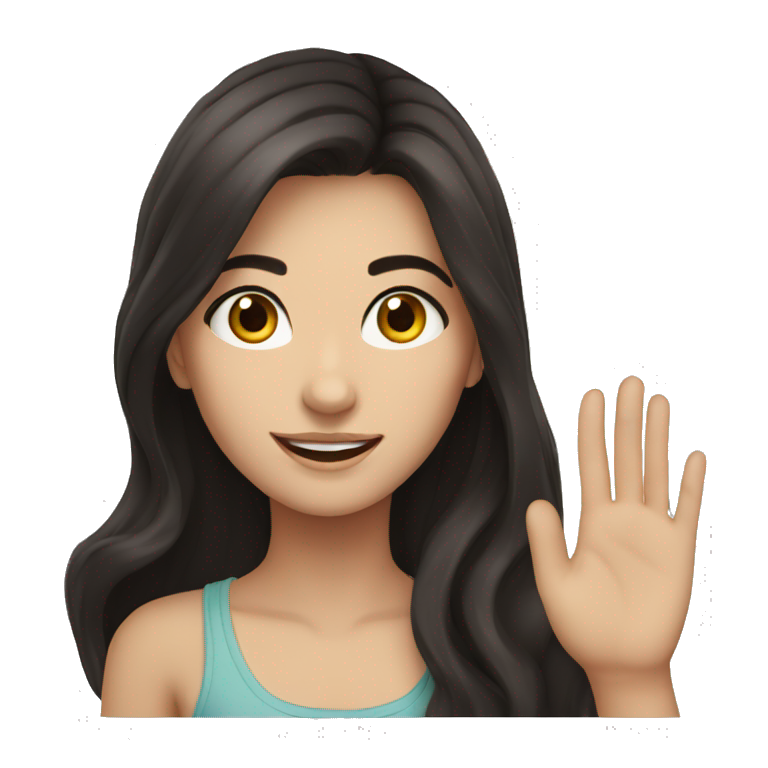 Turkish teen girl with dark hair and dark eyes waving hi emoji