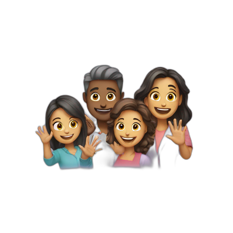 four friends waving their hands emoji