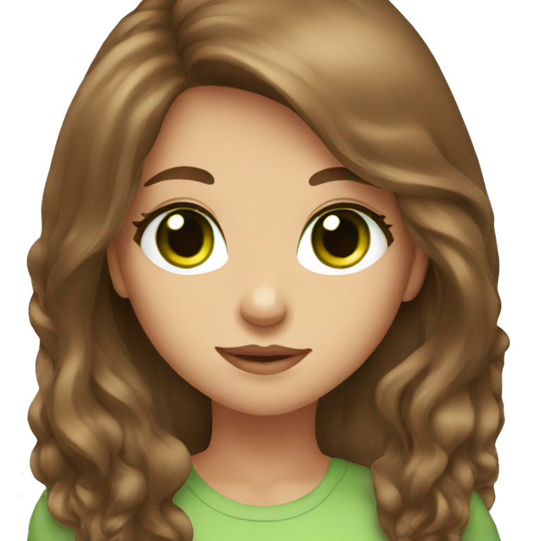 girl, brown long hair, green eyes  emoji