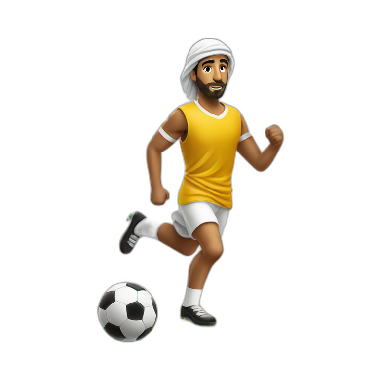 Arab guy playing soccer, a bull stand in front of him emoji