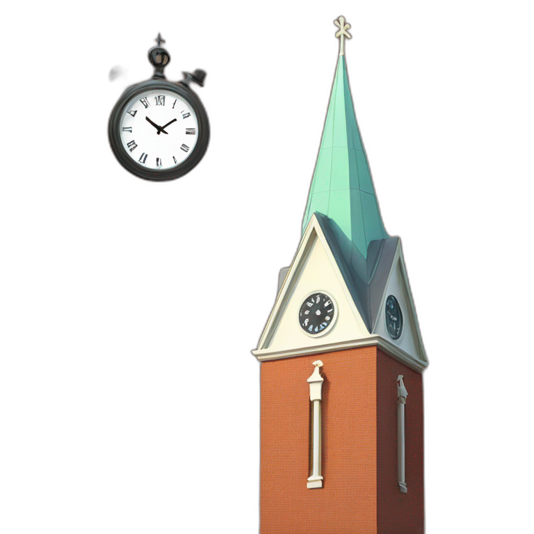 Red brick church steeple with clock emoji