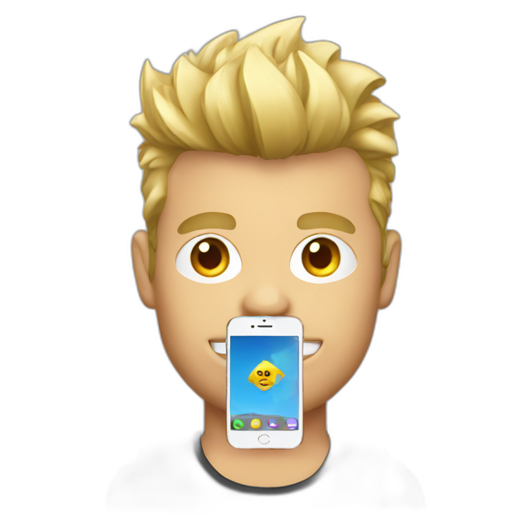 man with blonde faux hawk holding iphone emoji