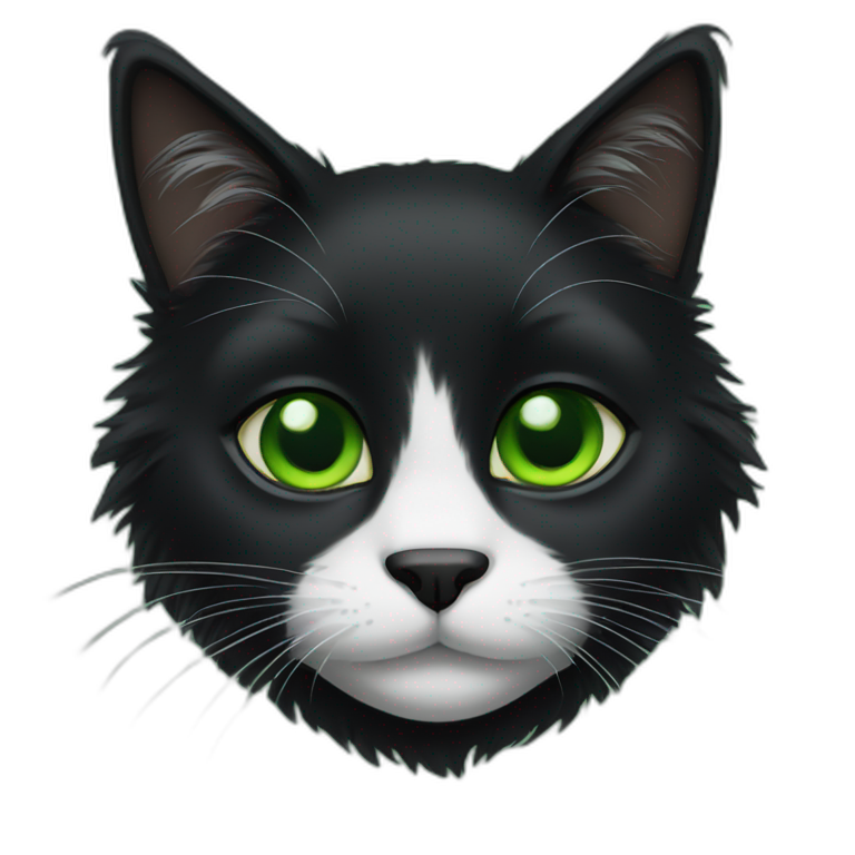 Black furry cat green eyes emoji