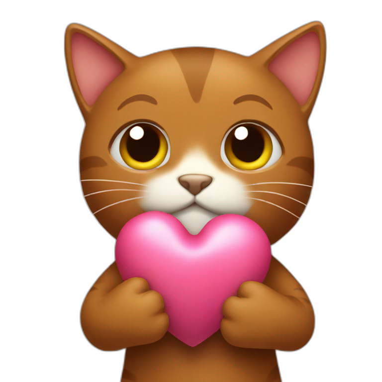 brown cat hugs toy heart emoji