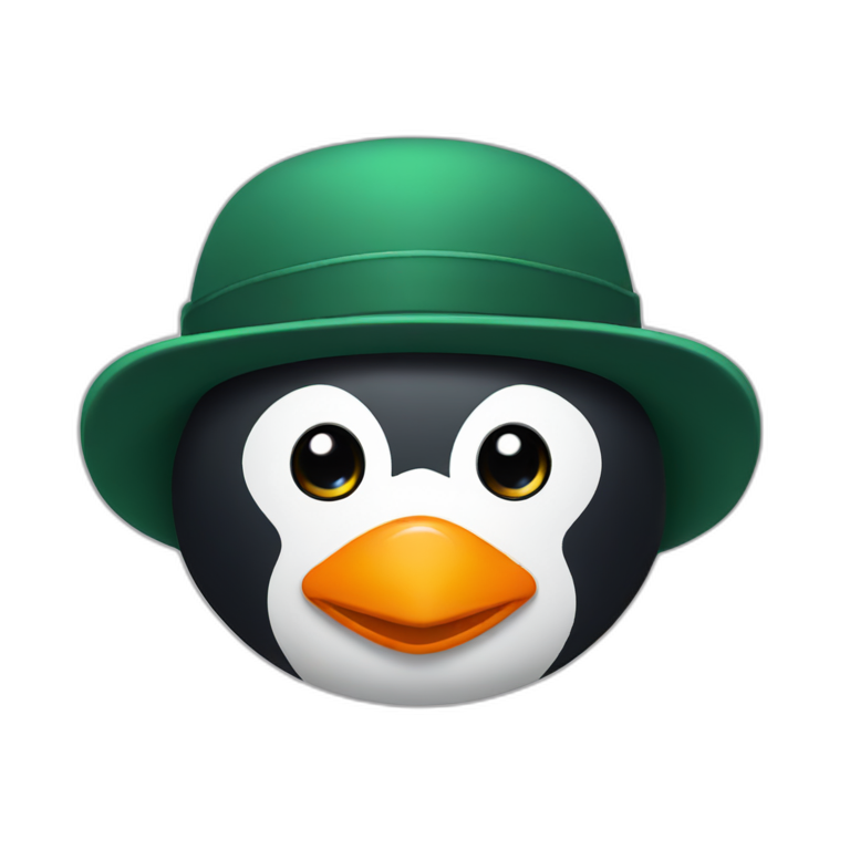 penguin with a dark green flat cap hat emoji
