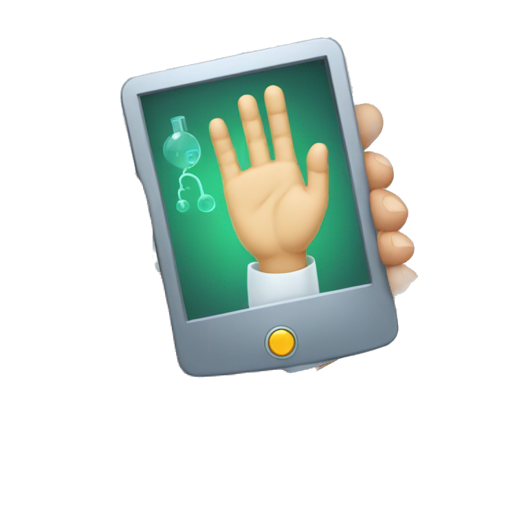 A doctor's hand holding technology emoji
