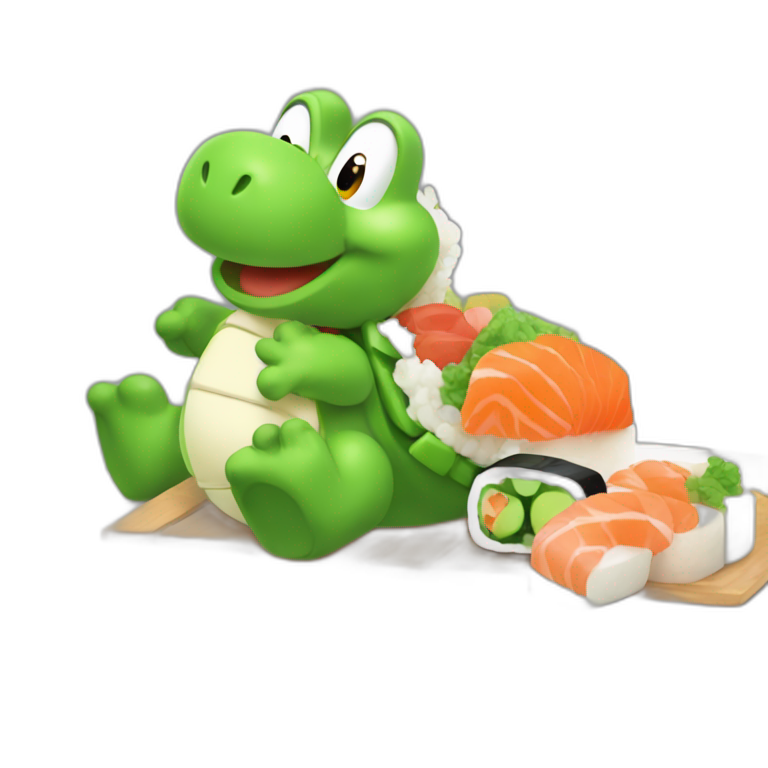 Yoshi en train de manger des sushis emoji