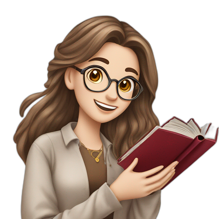 smiling girl with open book emoji