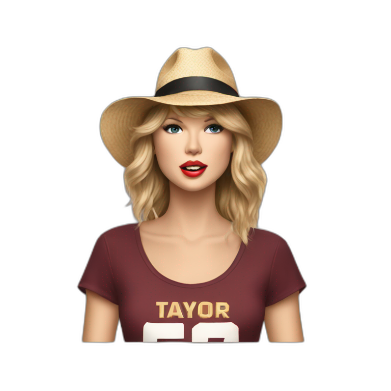 Taylor swift singing 22 with her 22 hat and shirt emoji