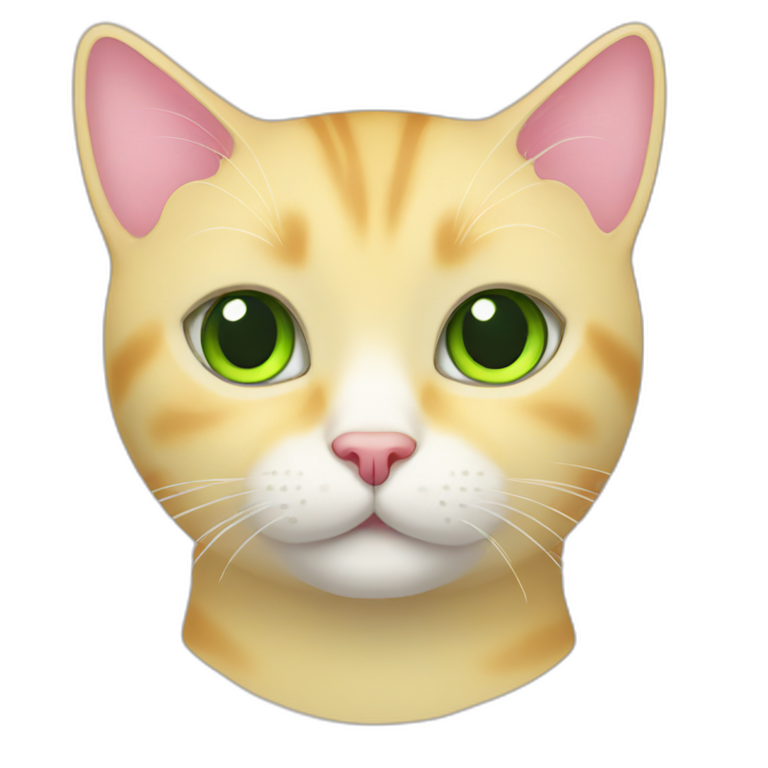 yellow shorthair cat with green eyes and pink nose emoji