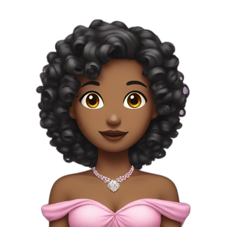 Pink princess black curly hair emoji