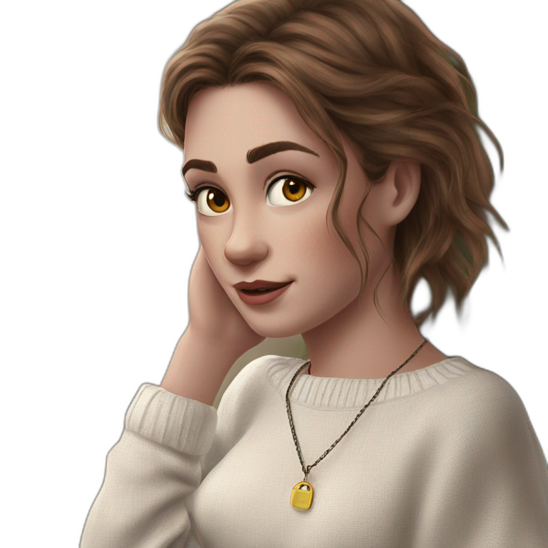 brown-haired girl in white sweater emoji