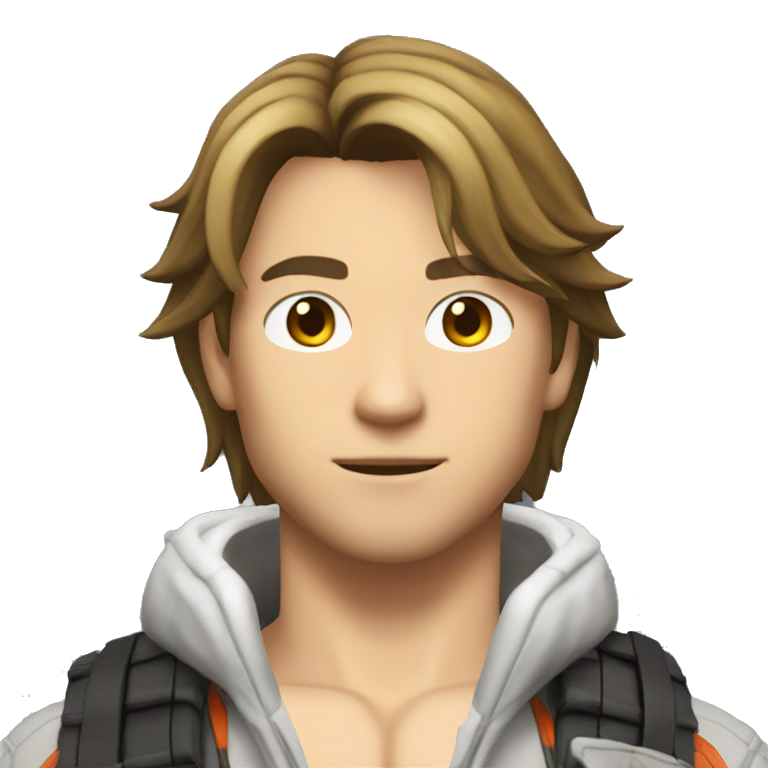 Sporty Squall Leonhart with shoulder-length hair, wearing EarPods emoji