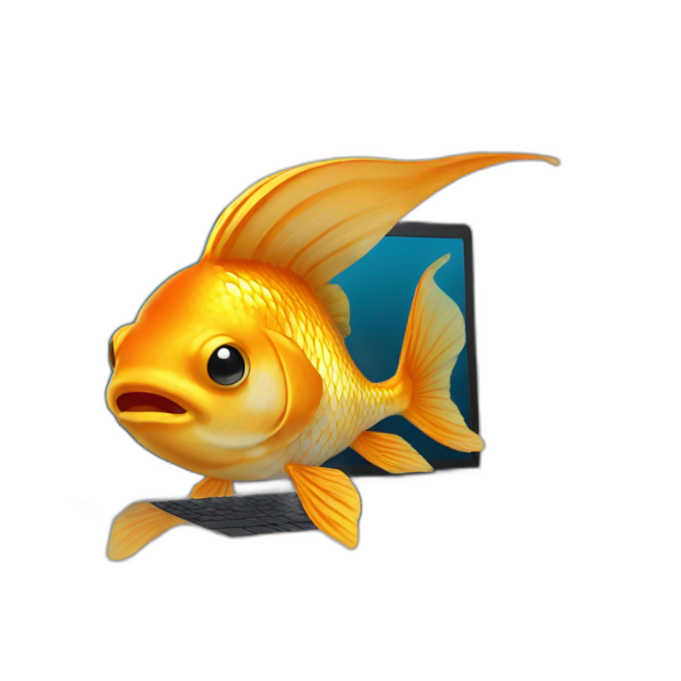 gold fish with laptop emoji