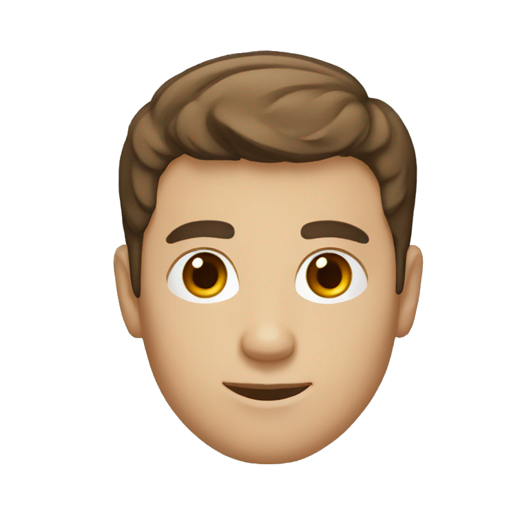 man with short brown hair, brown eyes, laptop. emoji