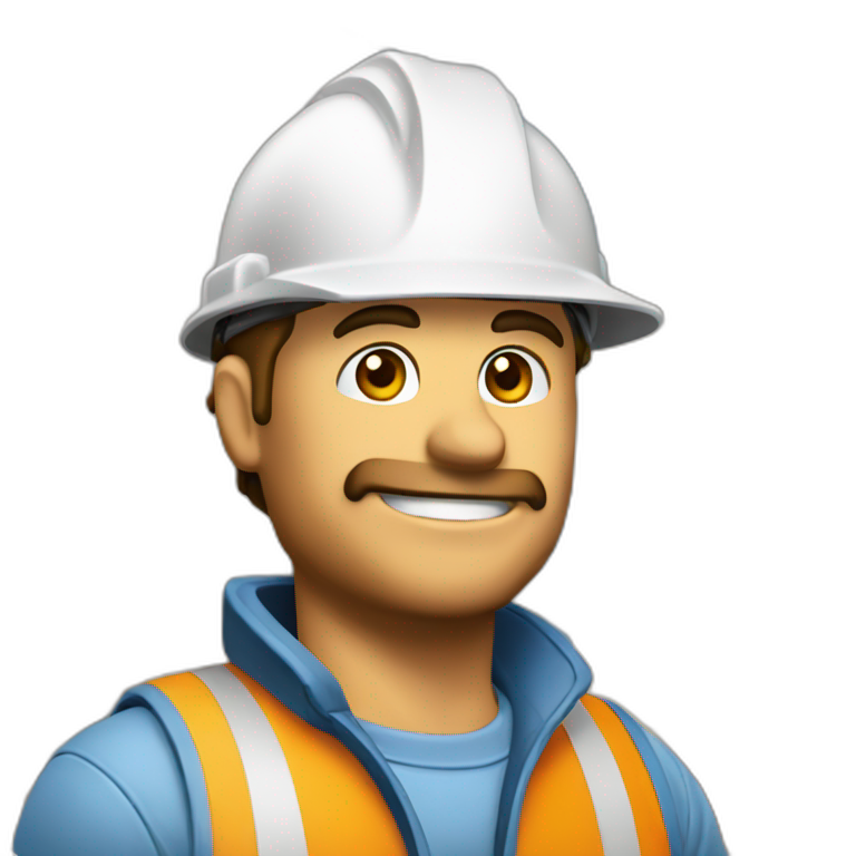 A pixelated logo of a builder with a cap on, and a building tool in front of him emoji