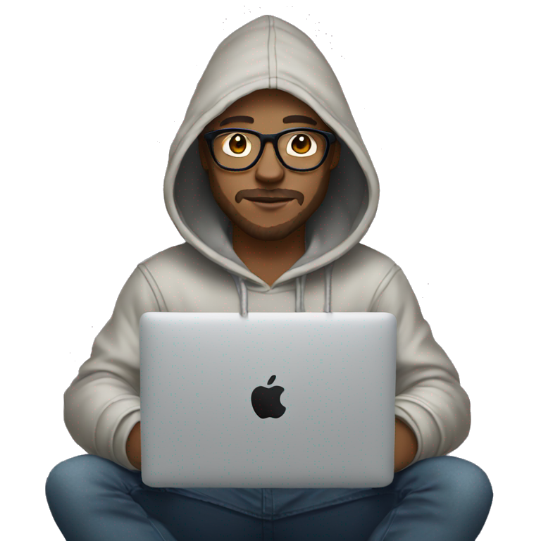 hipster with light skin with hoodie and a macbook emoji