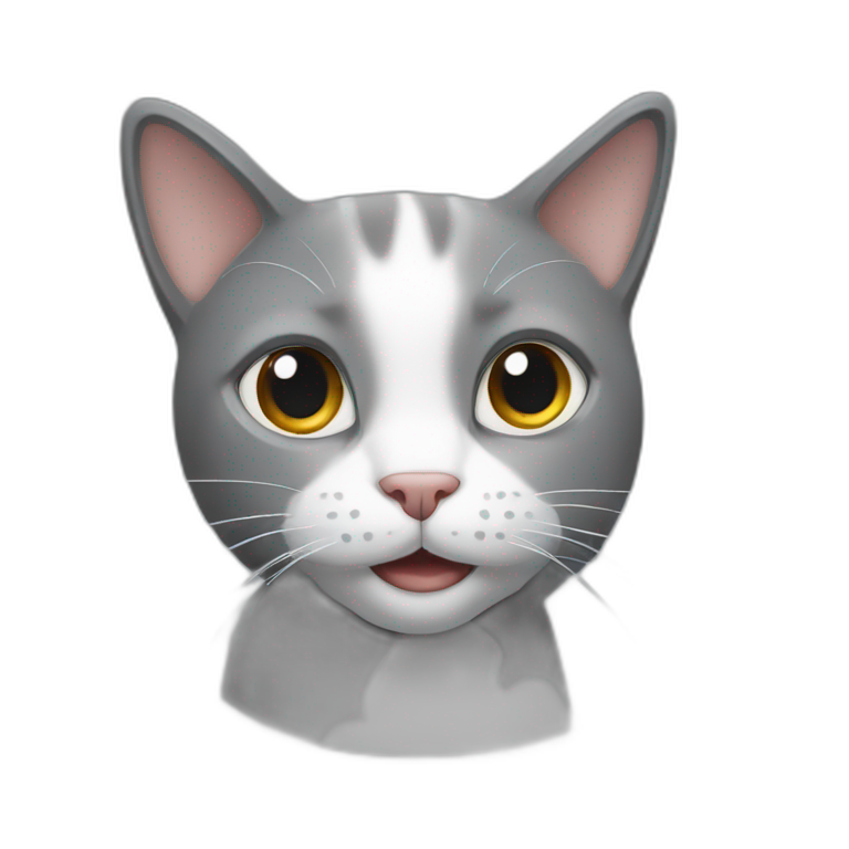 a grey cat with a white spot on its nose is playing emoji