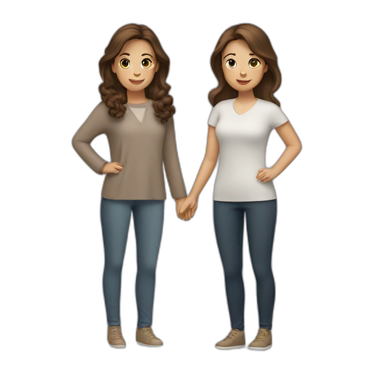 Two women with brown hair and heart emoji