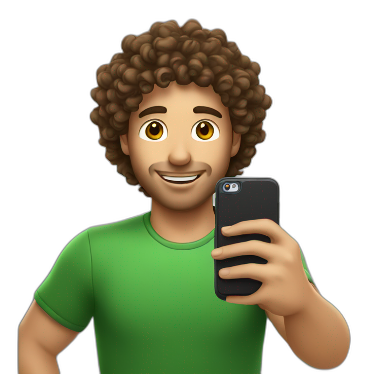man taking selfie, curly brown hair, brazilin  emoji