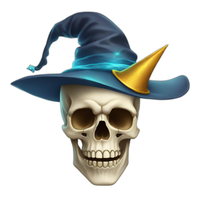 Human skull with a wizard hat emoji