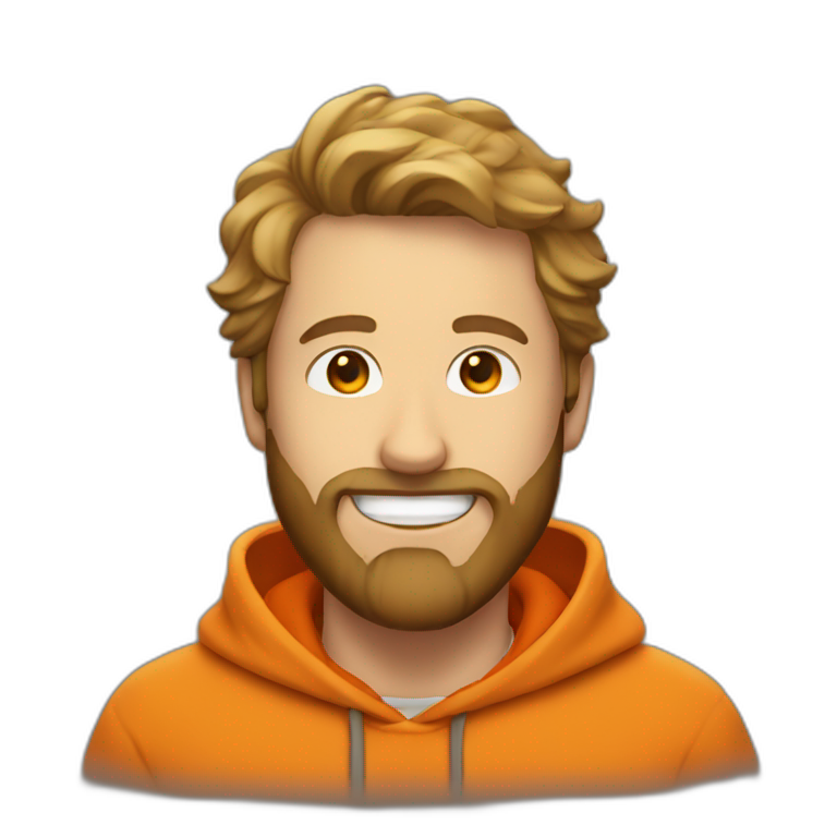 white dude smiling with a brown beard with an orange hoodie emoji