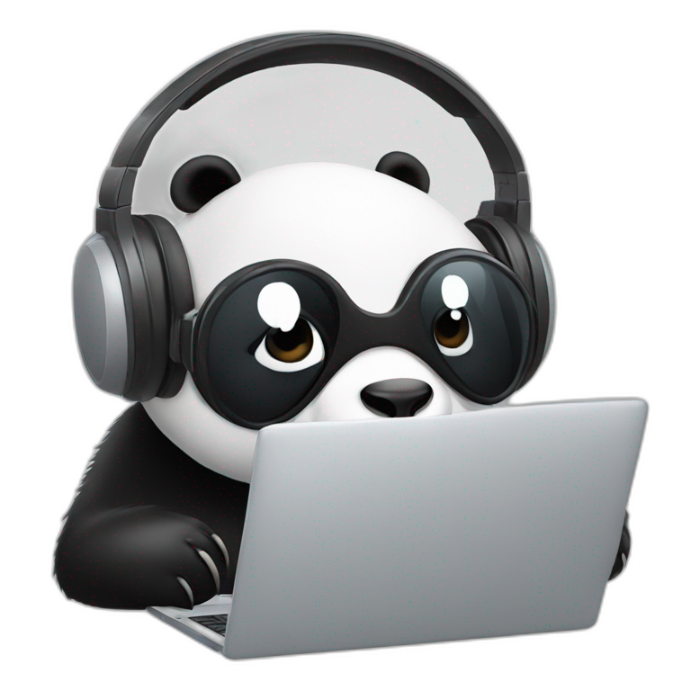panda in headphones at the computer emoji