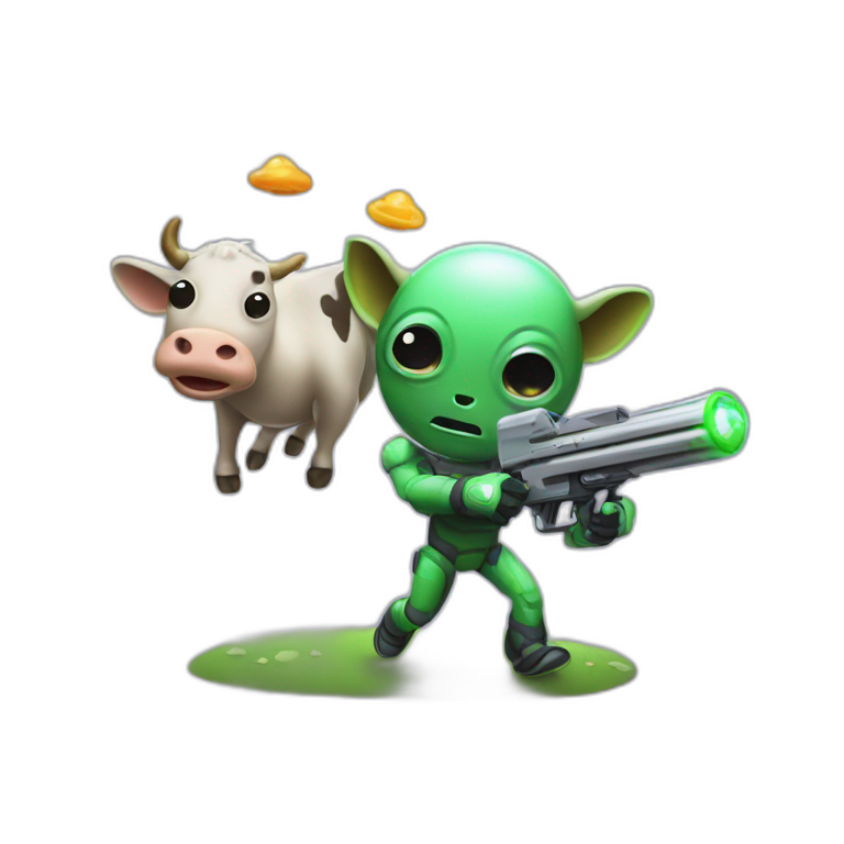 an alien abducting a cow using a ray gun emoji