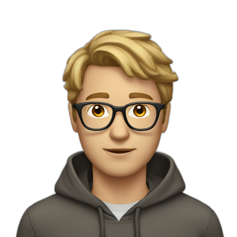 profile white male heart face dirty dark blonde tapered hair with clear glasses and hoodie emoji