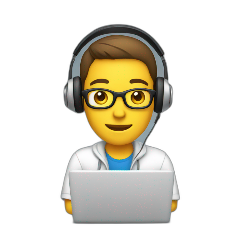 employee with headphones at laptop emoji