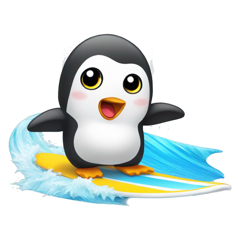 Cute baby pingouin surfing emoji