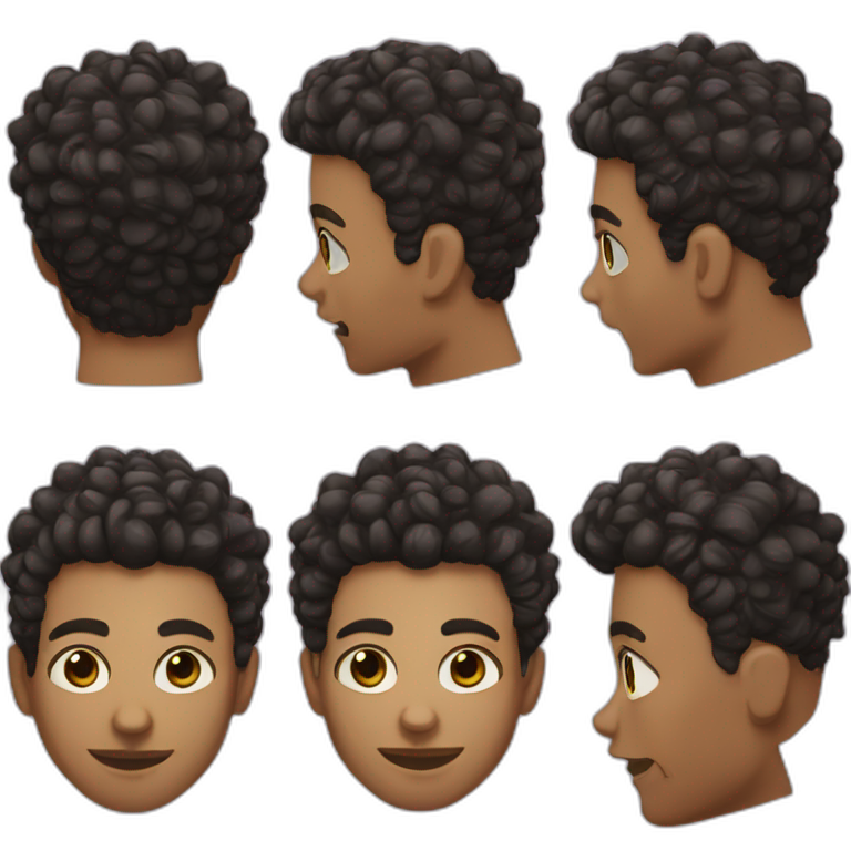 black Curly short hair, brown light skin, big nose, short beard, brown eyes emoji