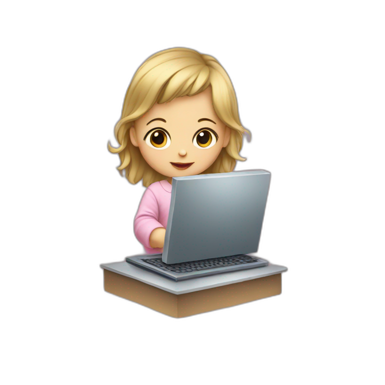 a baby girl using a computer emoji
