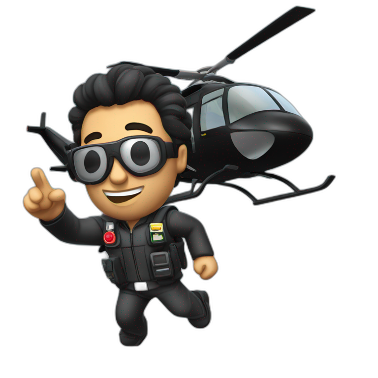 Brazilian named Pablo Marçal, flying in a black helicopter together with his co-pilot emoji