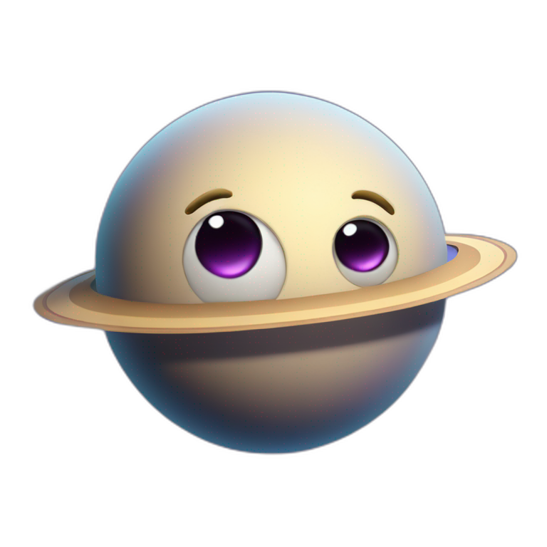 planet Saturn with a cartoon face with rolling eyes emoji