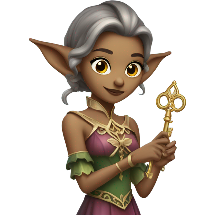 an elf woman login holding a big key Sticker