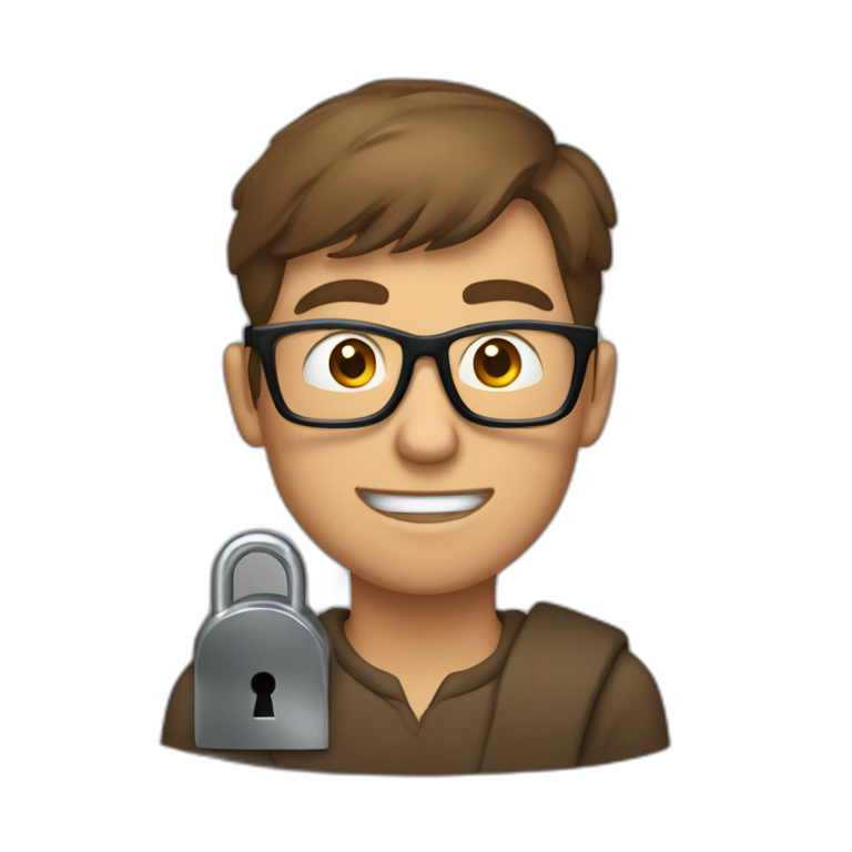 brown-short-haired man wearing glasses, struggling to fit a key into a door-lock emoji