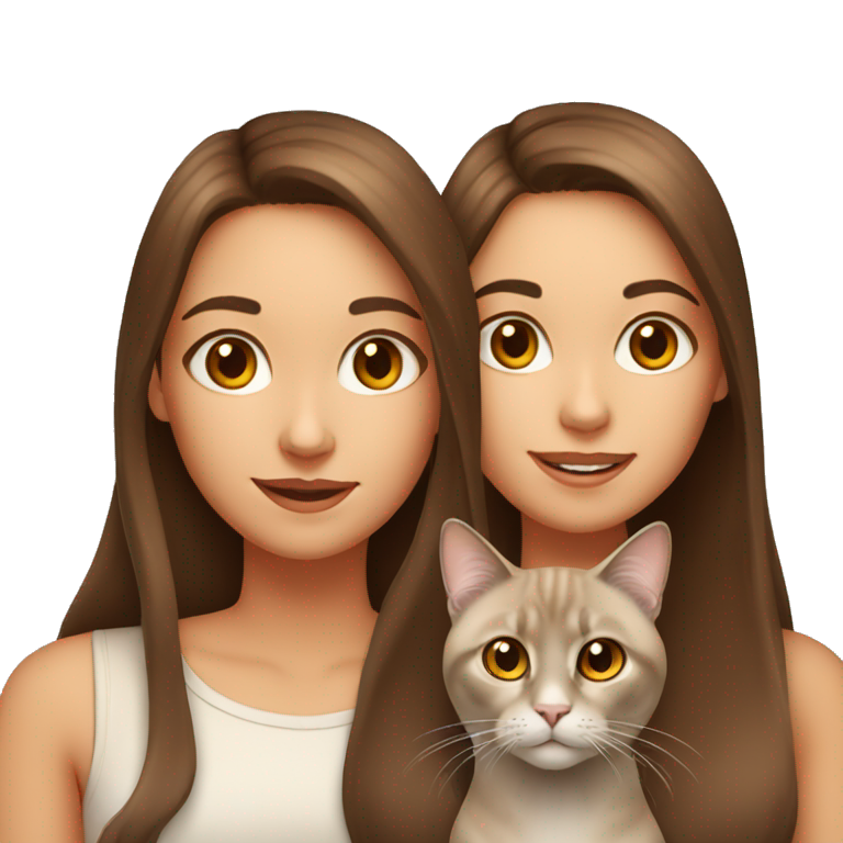 Girl with brown eyes and long brown hair with two cats: one orange and the other one Siamese emoji
