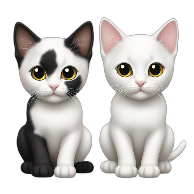 two kittens, one white, white, black one black, black, white emoji