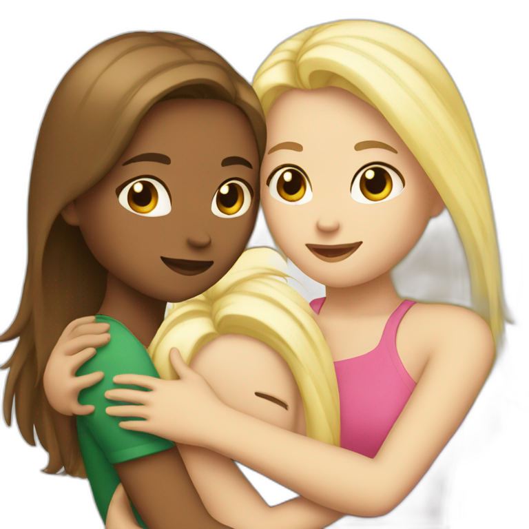 two girls hugging one blonde and one brunette  emoji