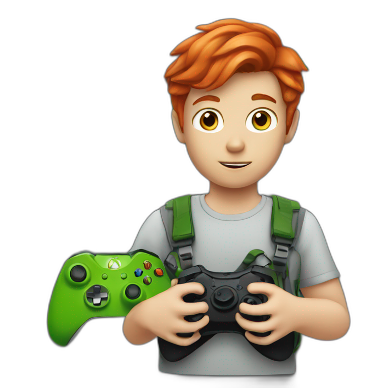 red-haired boy with eyes with the xbox logo emoji